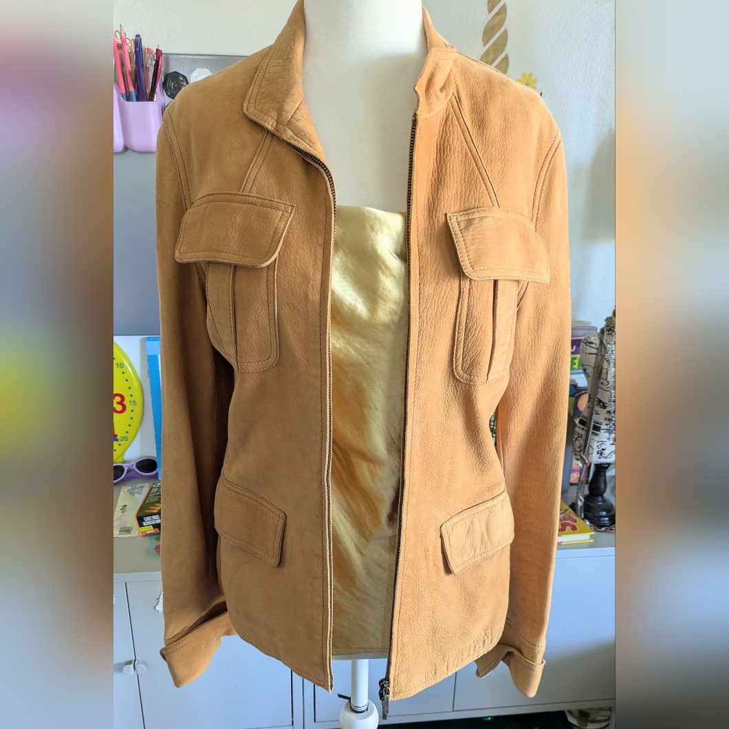 Goat Skin Leather Jacket Tannish Gold Size 42 Us 68 Italy Prandina Brand